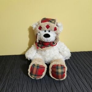 Hugfun Stuffed Bear with Red and Tan Plaid Details